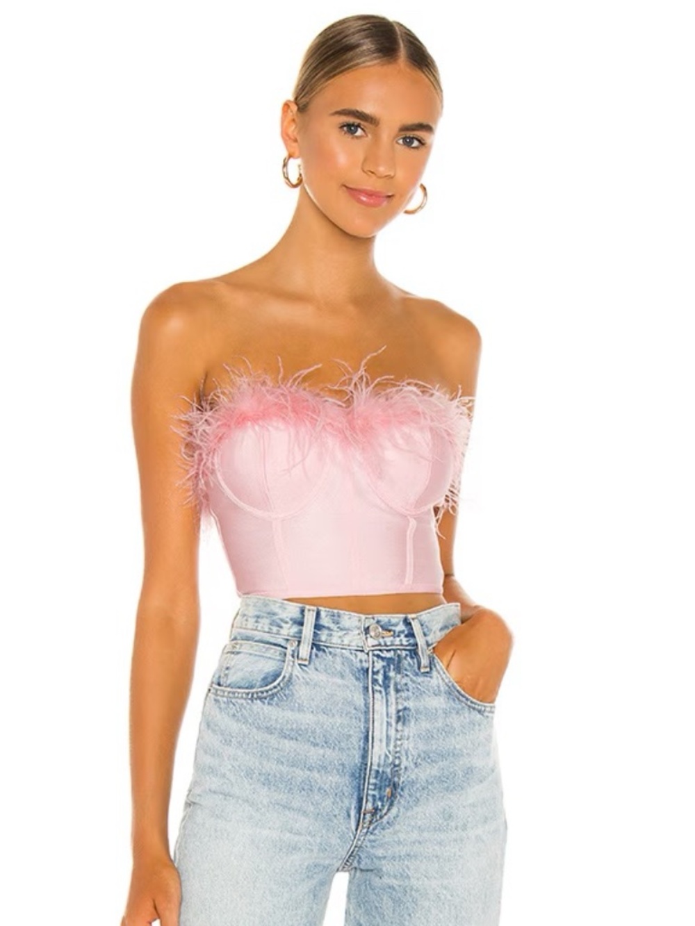 superdown Ramona Pink Feather Bustier Corset Top